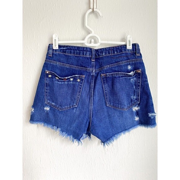 Zara Embroidered Ice Cream Denim Shorts High Rise Button Fly Cut offs US 2 - Picture 7 of 9